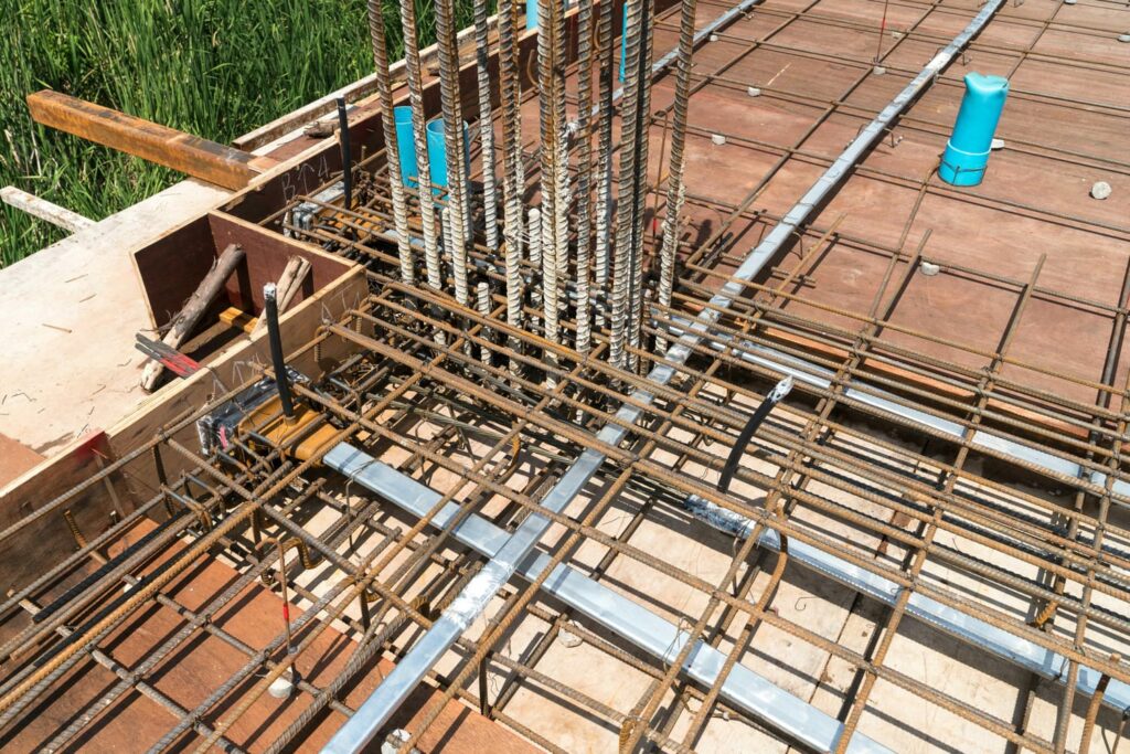 Post tensioning concrete ready for install. The rebar underlay of a concrete structure.