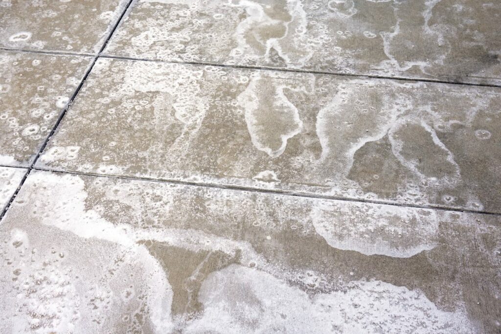 Salt damaged concrete after winter