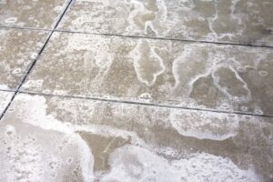 Salt damaged concrete after winter