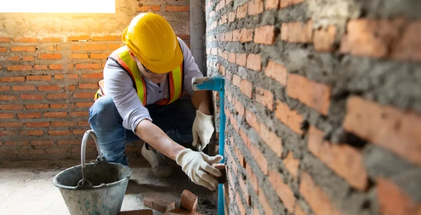 A mason restoring a brick wall.