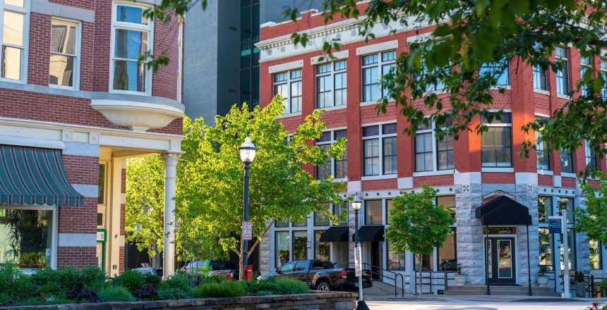 Restoring commercial property with brick or concrete exteriors (like shown in a old downtown area) requires cautious care.